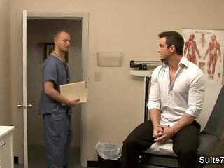 Scorching gay gets nut sack explored by doctor