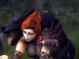Redhead fucked by wolfs in woods