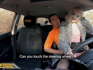 Fake Driving School Blonde Marilyn Sugar in Black Tights Lovemaking in Car
