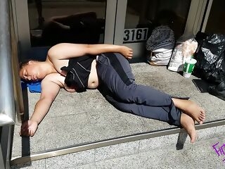 Homeless Lady Sleeping Outside With Her Breasts Out