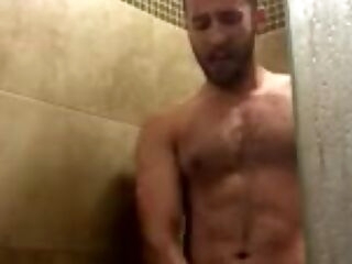 hairy hotty shoots a big geyser in the shower