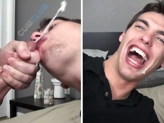 Attractive Jism Eating Cock Dicksucker Swallows Massive Load from Huge Stiff Cock