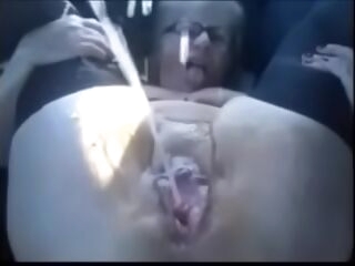 Round granny explosive squirt in the car