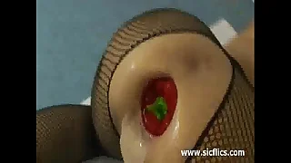 Spicy chili peppers elaborate on their way gaping asshole