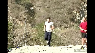 Horny gay jocks shagging outdoors