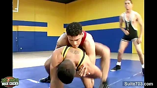 Natty gays fucking well in threesome