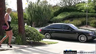 Sexy blonde gets covered everywhere cum by driver