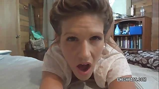 Undersized MILF Jolene in panties and getting the brush twat fucked