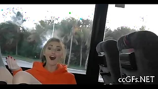 Breasty legal length of existence teenager sucks gives a ride